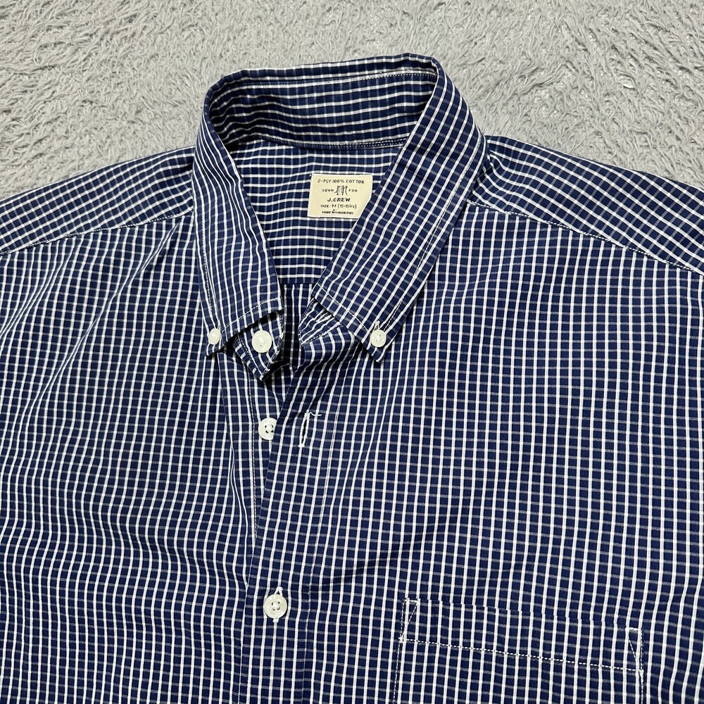 JCrew Shirt Mens M Navy Plaid Button Down 2-Ply 100% Cotton